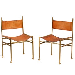 Pair of chic Brass and Leather French 60's side chairs