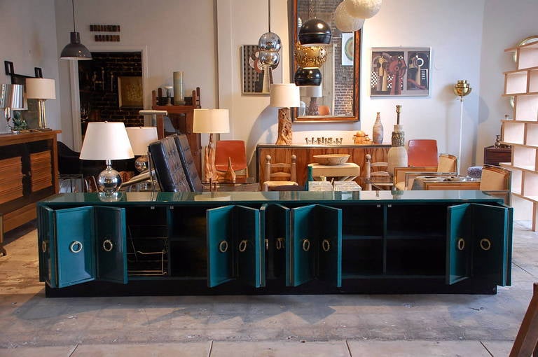Mid-20th Century Spectacular Hollywood Regency Custom Emerald Green Lacquer Sideboard