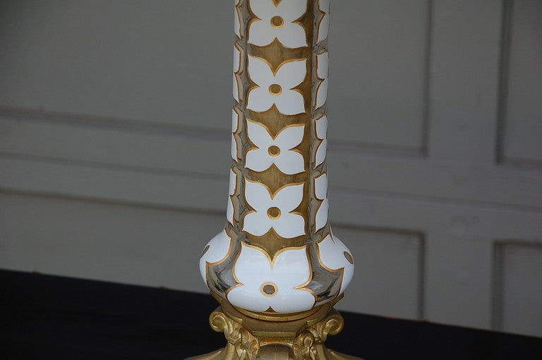 Chic Gilt Bronze and Glass Table Lamp with Custom Pleated Shade