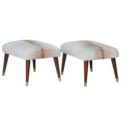 Pair of Chic Calf Upholstered Ottomans / Stools