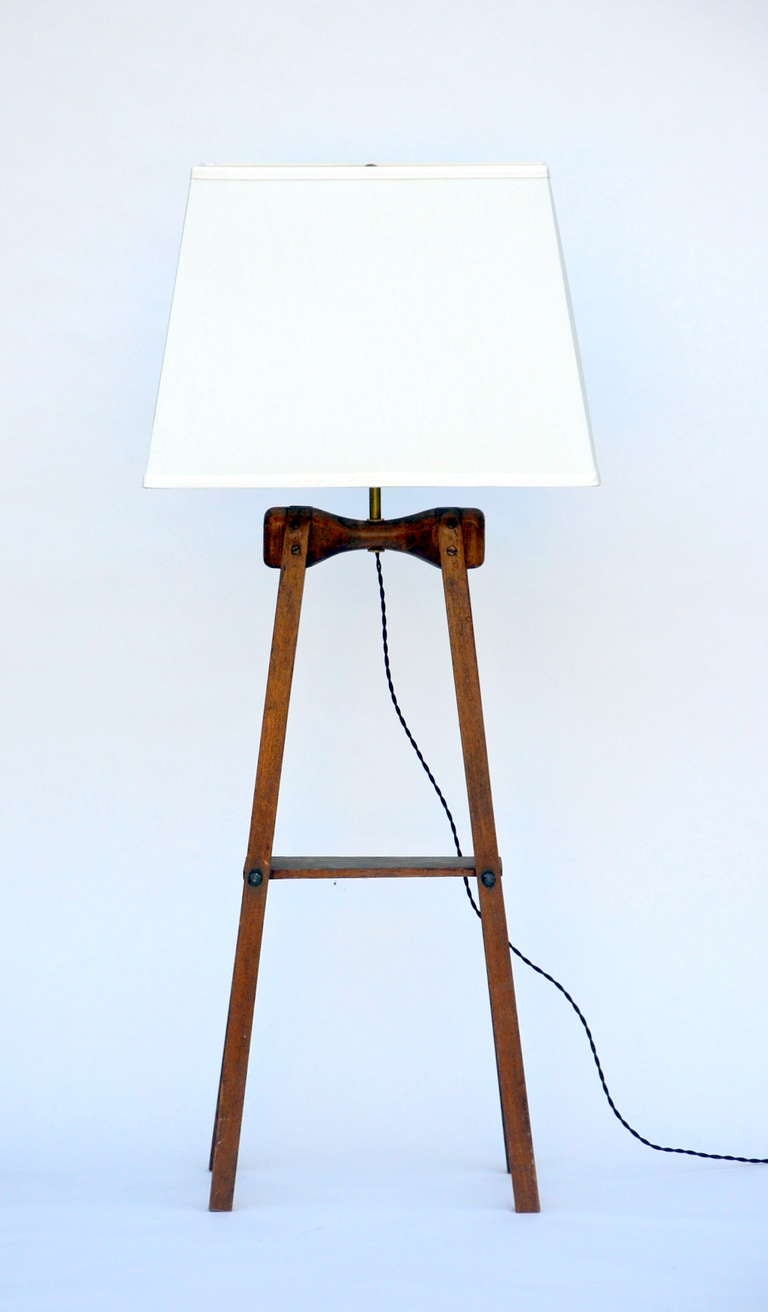 Pair of tall wood lamps with custom shades