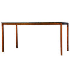 Heavy minimalistic gilt metal and glass desk / library / breakfast table