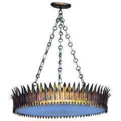 Unique gilt brutalist crown hanging light