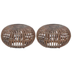 Pair of Sturdy Rattan Stools / Ottomans in the style of Franco Albini