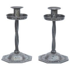 Pair of wrought iron Viennese Secessionist Candlesticks