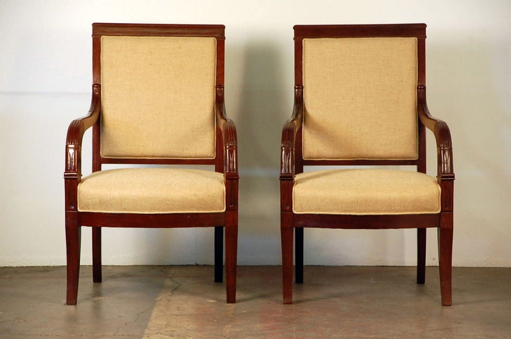 Pair of Chic French Empire Style Mahogany Armchairs In Excellent Condition For Sale In Los Angeles, CA