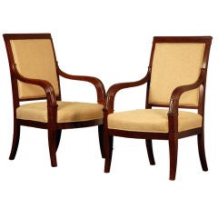 Pair of Chic French Empire Style Mahogany Armchairs 8