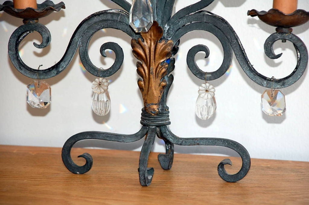 Pair of Chic French 1940s Candelabra Lights In Excellent Condition For Sale In Los Angeles, CA