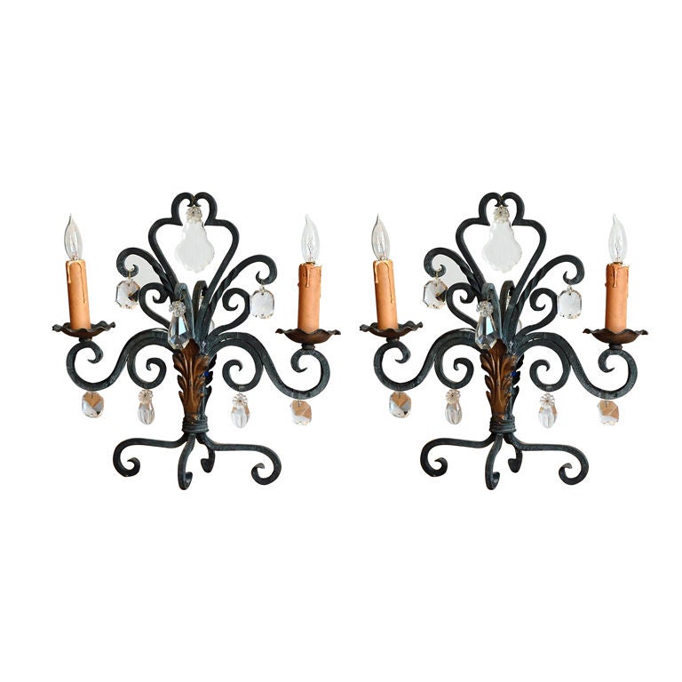 Pair of Chic French 1940s Candelabra Lights For Sale