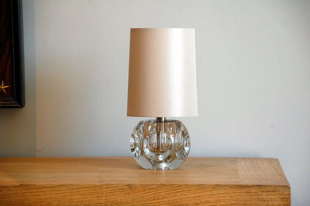Small faceted crystal lamp with custom cream silk shade