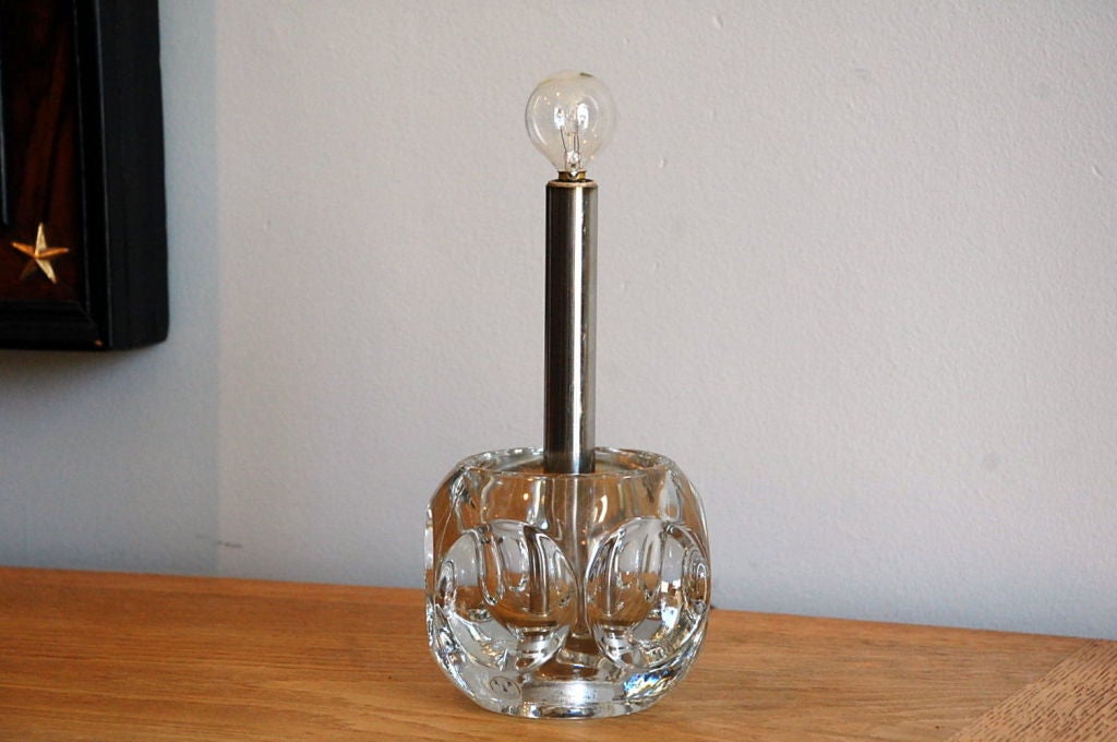 Mid-20th Century Small Faceted Crystal Lamp with Custom Cream Silk Shade
