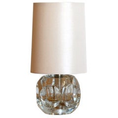 Small Faceted Crystal Lamp with Custom Cream Silk Shade