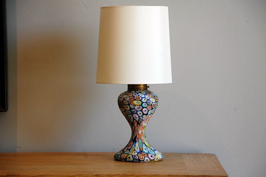 Small millefiori Murano glass lamp with custom shade.