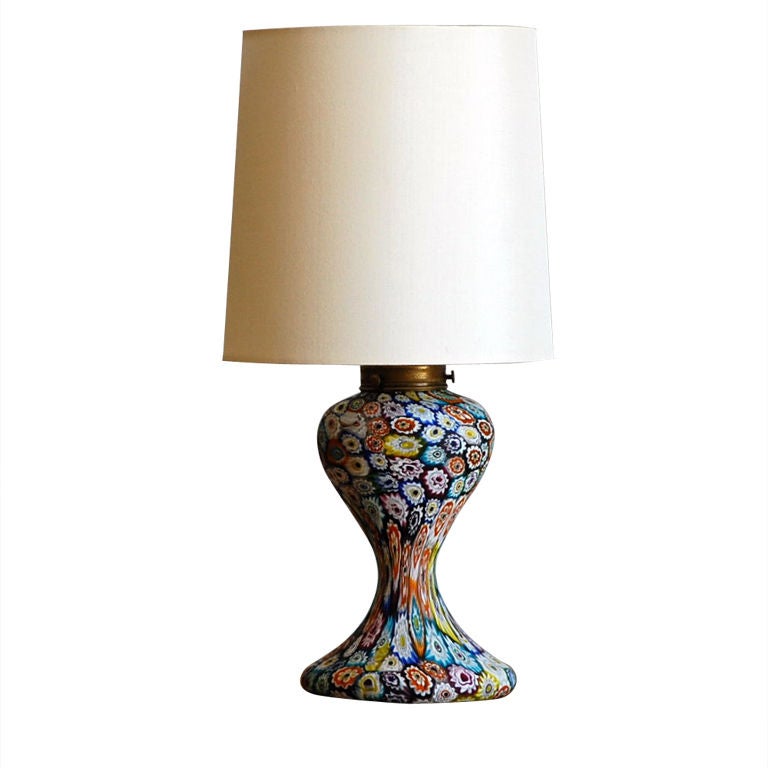 Small Millefiori Murano Glass Lamp with Custom Shade