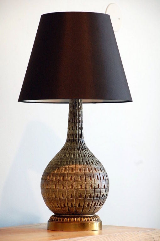 Gourd Shaped Lamp with Custom Black Linen Shade