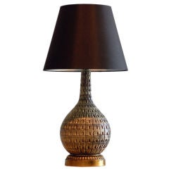 Gourd Shaped Lamp with Custom Black Linen Shade