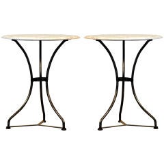 Pair of Classic Polished Steel and Marble French Cafe Tables