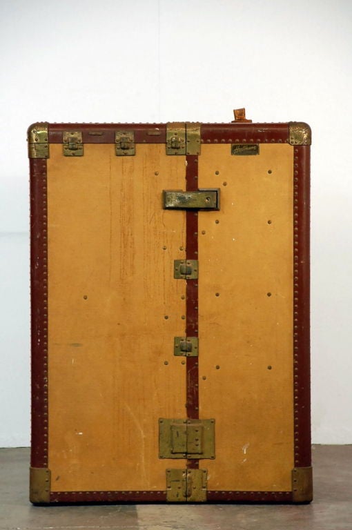 Huge Monogrammed Leather and Toile Steamer Trunk