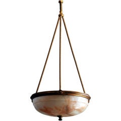 Alabaster and Gilt Bronze French Art Deco Hanging Light