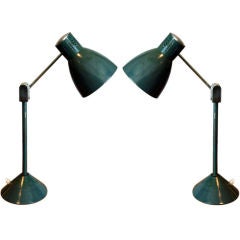 Pair of French industrial articulated night stand lamps