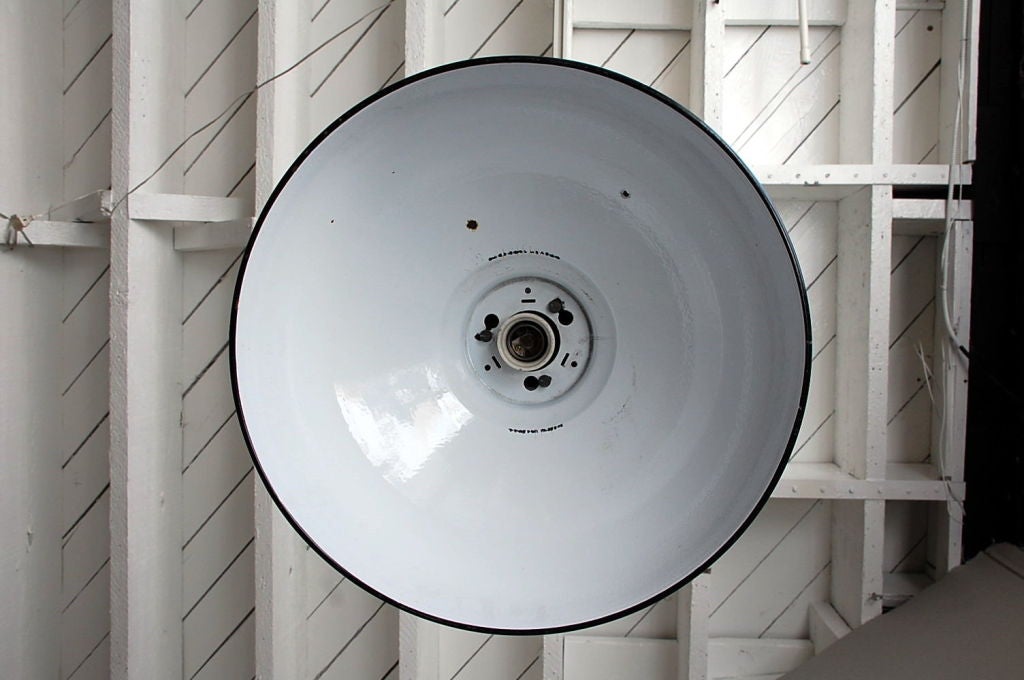 Set of 4 Phillips polished aluminum and enamel industrial lights at 1stdibs