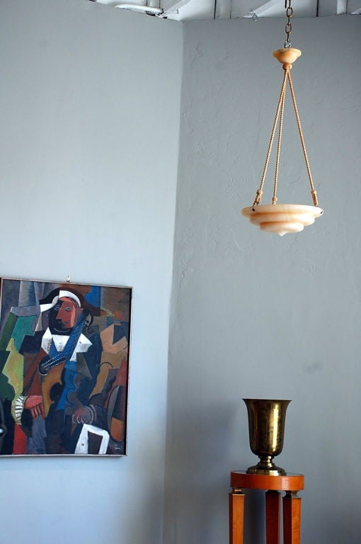 Art Deco tiered alabaster hanging light