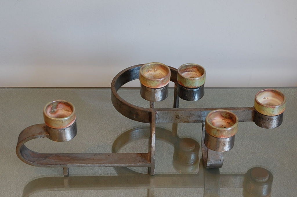 French 60's steel and ceramic candle holder 4