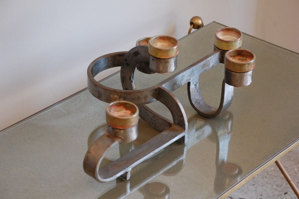 French 60's steel and ceramic candle holder 5
