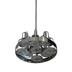 Chrome and glass lens chandelier