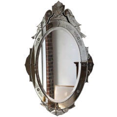 Large etched oval Venitian mirror