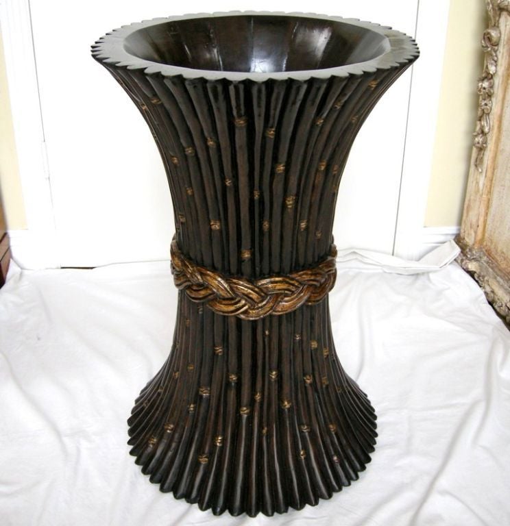 (Now on sale for 1,350.00 - reduced from 2,700.00)
Carved, Ebonized & Giltwood Faux Bamboo Table Base (19.75 Diameter x 30 High) with Black Absoluto Granite Top (25.5 Diameter x 1 inch thick)