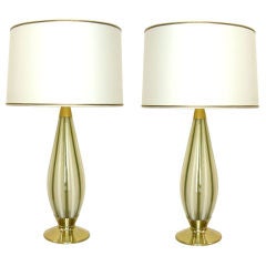 Pair Murano Striped Glass Lamps w/Custom Shades (GMD#2648)