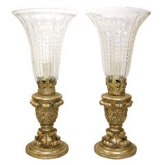 Vintage Pair Rococo Style Hurricane Lamps (GMD#2657)