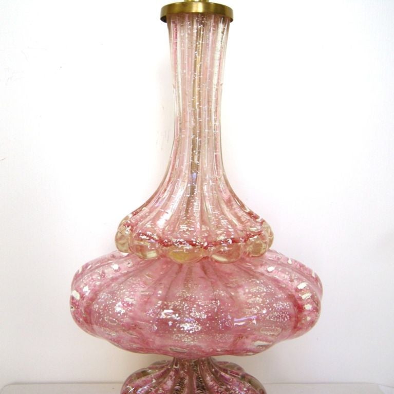 Mid-20th Century Pair Murano Pink Glass Lamps (GMD#2666)