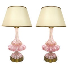 Pair Murano Pink Glass Lamps (GMD#2666)