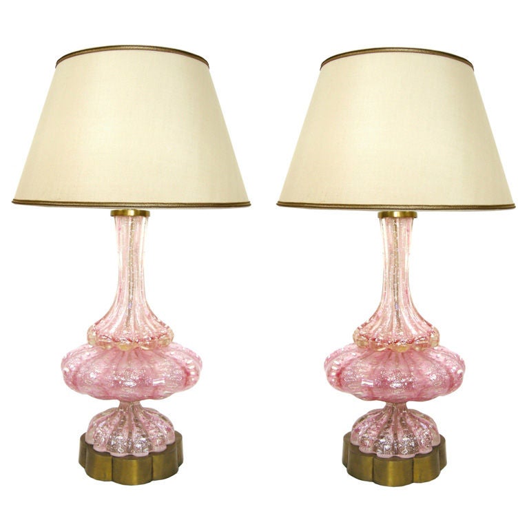 Pair Murano Pink Glass Lamps (GMD#2666)