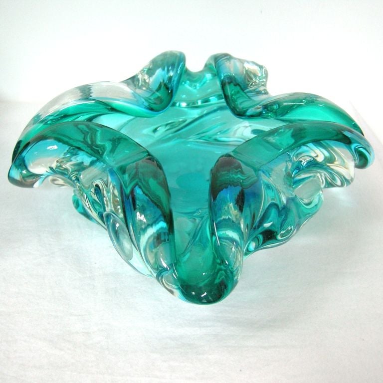 Italian Murano Aqua Glass Dish For Sale