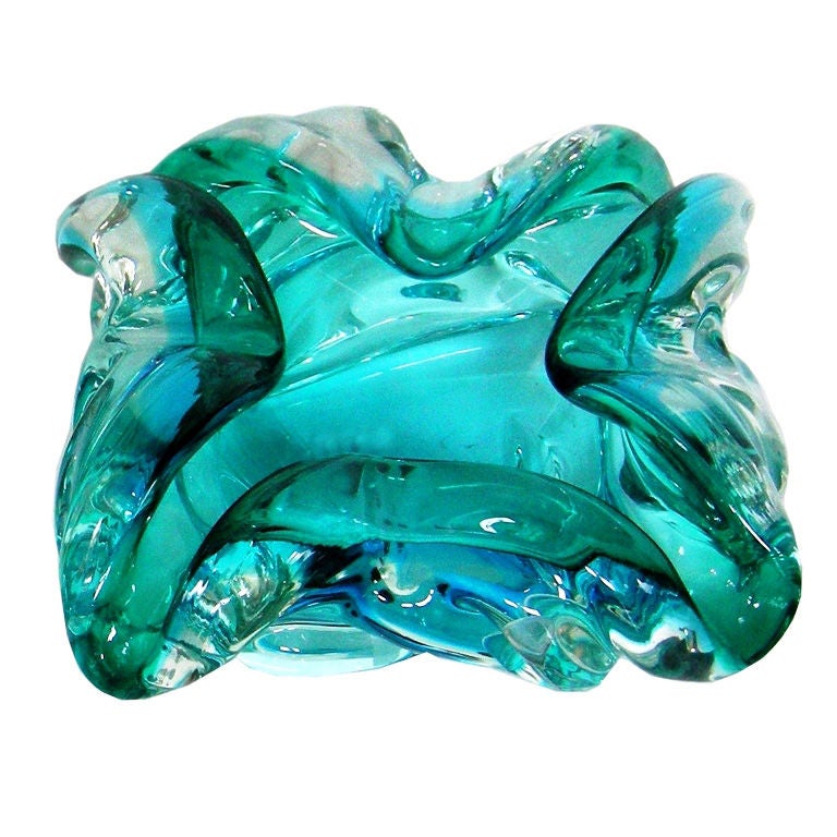 Murano Aqua Glass Dish For Sale