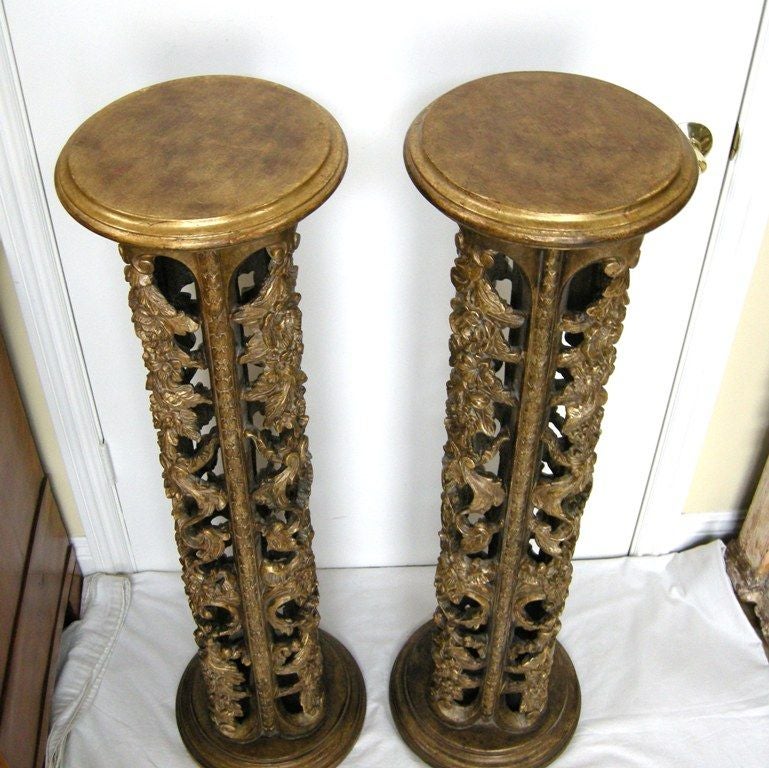 Pair Floral Carved Giltwood Display Stands/Pedestals (GMD#2675)