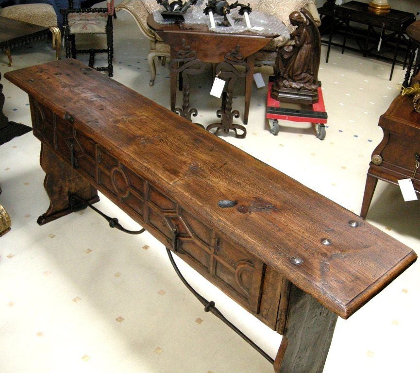Antique Spanish Oak & Iron Console w/Drawer (GMD#2694)