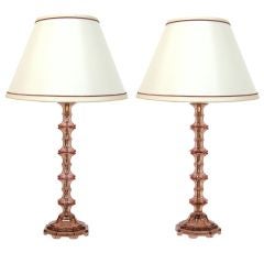 Pair Rose' Colored Glass Lamps (GMD#2703)
