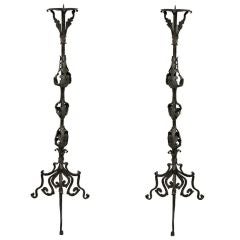 Antique Pair Hand-Wrought Iron Torchieres (GMD#2708)