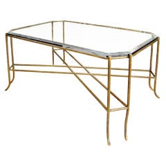 Gilded Iron Faux Bois & Glass Coffee Table (GMD#2732)