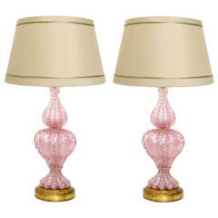 Pair Murano Pink Glass Lamps (GMD#2745)