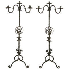 Pair Tall Spanish Iron Candle Torchieres (GMD#2756)