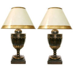 Antique Pair Neo-Classic Style Walnut Urn Lamps (GMD#2758)