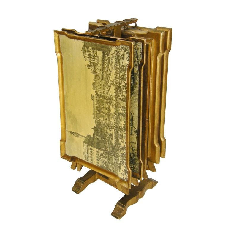 Gilt Set of Italian Folding Trays on Stand (GMD#2884)