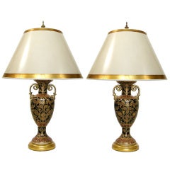 Pair Baroque Style Porcelain Scroll Handle Lamps