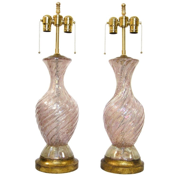 Pair Murano Pink Glass Lamps (GMD#2904)
