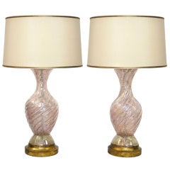 Pair Murano Pink Glass Lamps (GMD#2904)